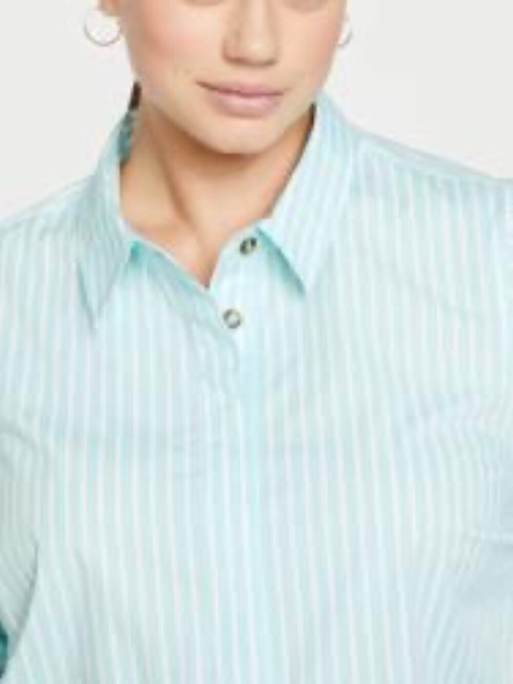 Universal Standard Elbe Half-Placket Popover Shirt M 18/20 Aqua White Stripe